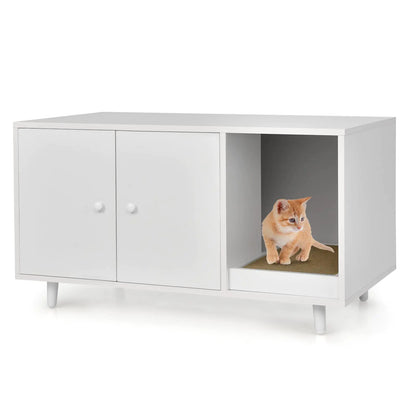 PETSITE Cat Litter Box Enclosure Wooden Hidden Cat Washroom Furniture with Divider & Cat Scratcher Stackable Pet House End Table